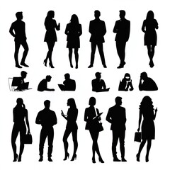 business people silhouettes on an isolated white background