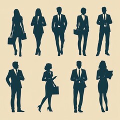 business people silhouettes on an isolated white background