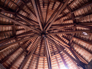 Wooden truss in the domed tower at Trenčín Castle.