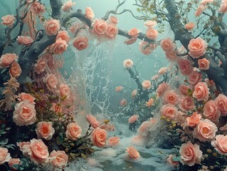 Enchanted Waterfall: A Floral Dream