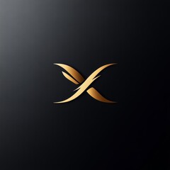 Golden Abstract X Letter Logo Design on Black Background