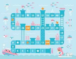 World tour board game template,Funny frame, ladders game, Vector illustrations.