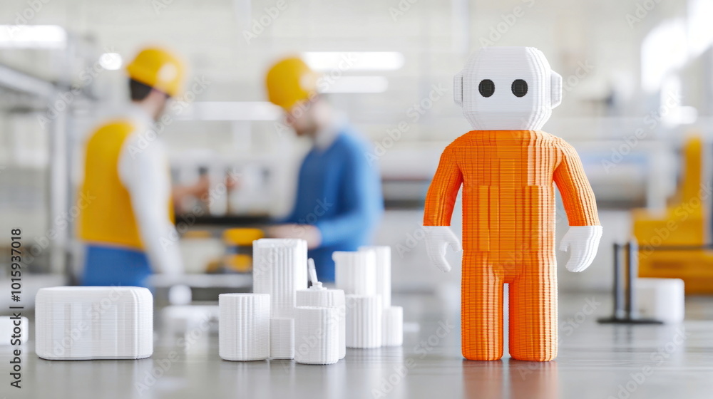 Poster 3D Printed Toy Robot in Factory Setting