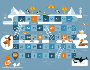 World tour board game template,Funny frame, ladders game, Vector illustrations.