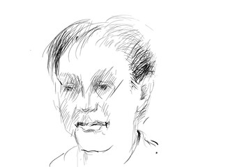 Hand Drawing of Man with black pen in white background. Digital Hand drawing of man  