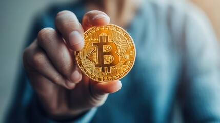 Fototapeta premium Hand Holding Bitcoin Cryptocurrency Coin