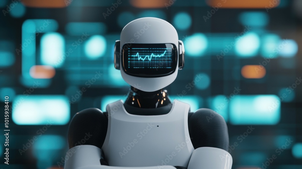 Poster ai robot with data analytics display