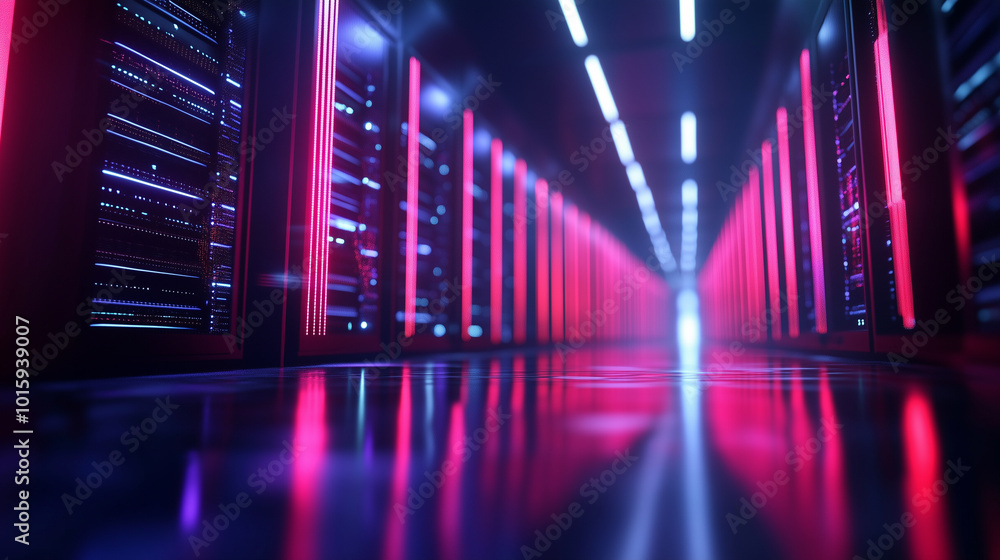Aufkleber a futuristic, ultra-modern data center where servers are connected by glowing lines of data, illumin
