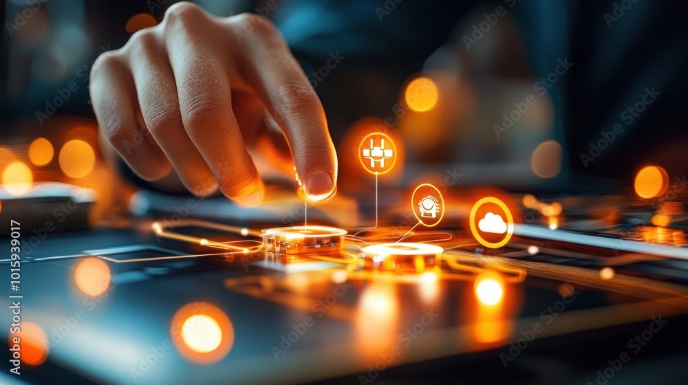 Poster Hand Interacting with Digital Interface  Technology  Innovation  Network  Cloud Computing