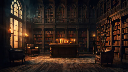 interior of library in night