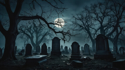halloween night scene with cemetery