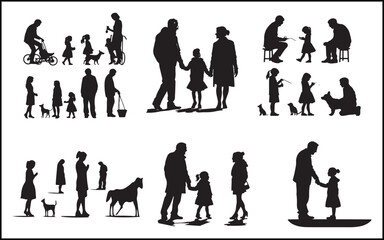 Fototapeta premium Families: Parents holding hands with children, couples, grandparents.