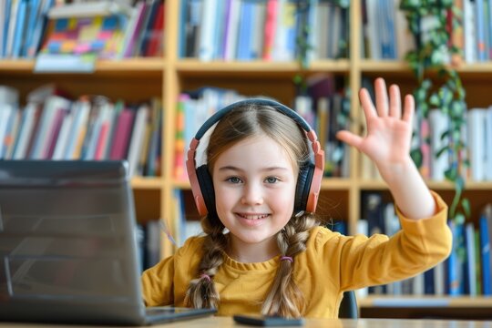 Child has online class with teacher  studying from home. - Powered by Adobe