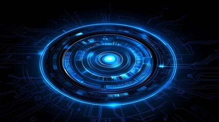 Futuristic Technology Abstract Background with Blue Glowing Circles and Circuit Board Design