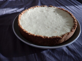 freshly baked homemade cheesecake on a plate