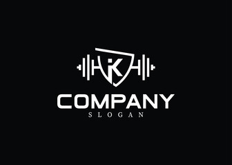K barbell fitness gym sports vector logo design with letter K