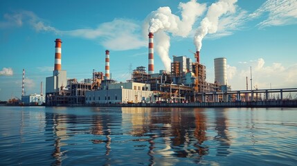 Naklejka premium Large Power Plant with Cooling Structure by Water