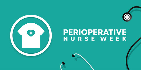 Perioperative Nurse Week. T shirt, heart and stesthoscope. Great for cards, banners, posters, social media and more. Green background.