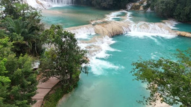 The Cascadas de Agua Azul waterfalls Mexican state of Chiapas. Aerial view.