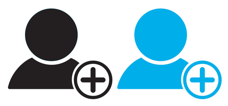 Add user icon set. Person profile avatar with plus, add account symbol. Vector illustration.