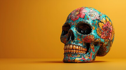 Vibrant decorative skull for Day of the Dead celebrations, ideal for event flyers, posters, or digital designs. Perfect for honoring loved ones.