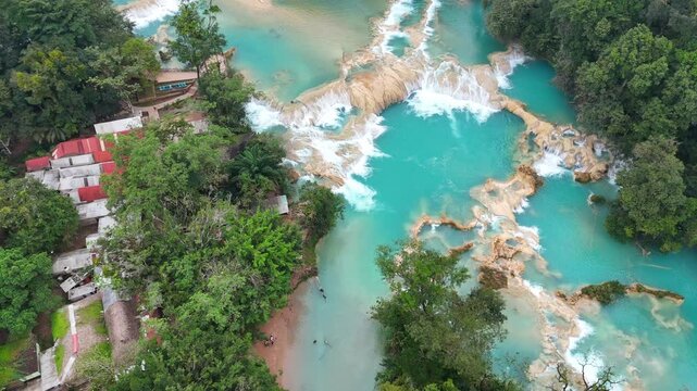 The Cascadas de Agua Azul waterfalls Mexican state of Chiapas. Aerial view.