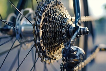 Close-up of the rear wheel and chain on a bicycle