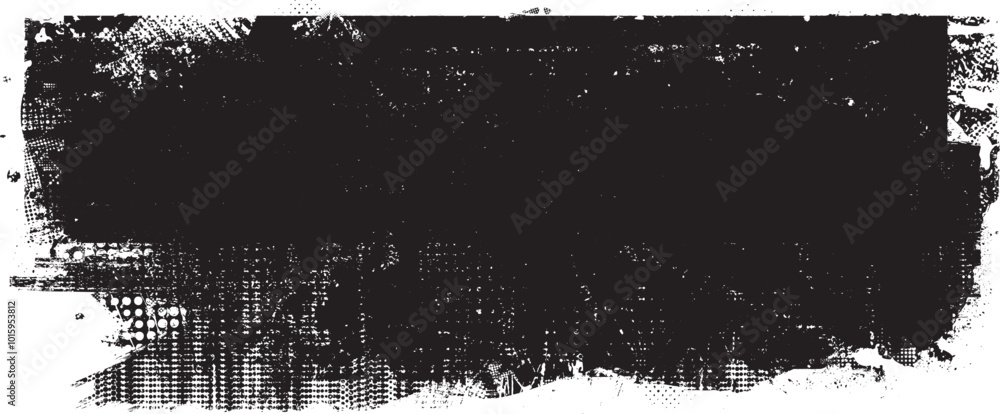 Poster Grunge textured banner with rough edges. Halftone dots texture. Overlay grunge texture . Simply place texture over any object to create grunge effect . Banner with dotted surface for your design. 