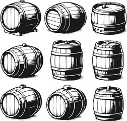 Vintage barel set silhouette vector illustration