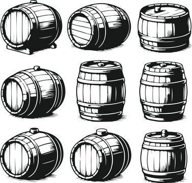 Vintage barel set silhouette vector illustration