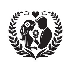 Valentine Couple with Bird Icon Silhouette Logo Vector on White Background