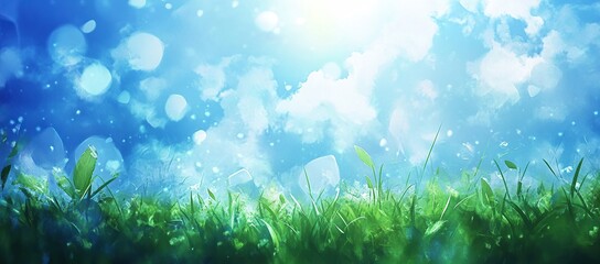 Obraz premium blue sky with sun and white clouds, background, blurred