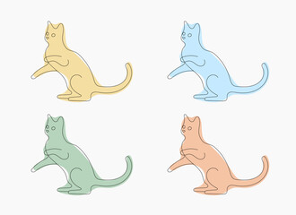Cat in one line style in different colors on a white background.