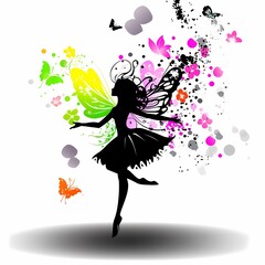 Obraz premium Graceful Fairy with Shimmering Wings Dancing in Garden