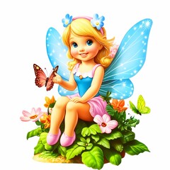 Graceful Fairy Sitting Amidst Colorful Flowers