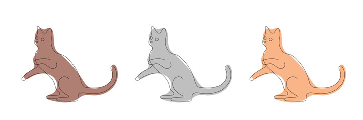 Cat in one line style in different colors on a white background.