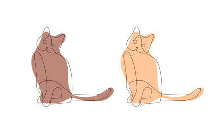 Cat in one line style in different colors on a white background.