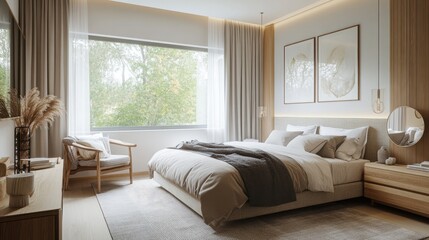 A modern Scandinavian-inspired bedroom with clean lines