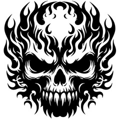 Burning skull silhouette vector design