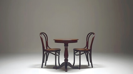 Isolated table and chairs in 3d rendering on white background.