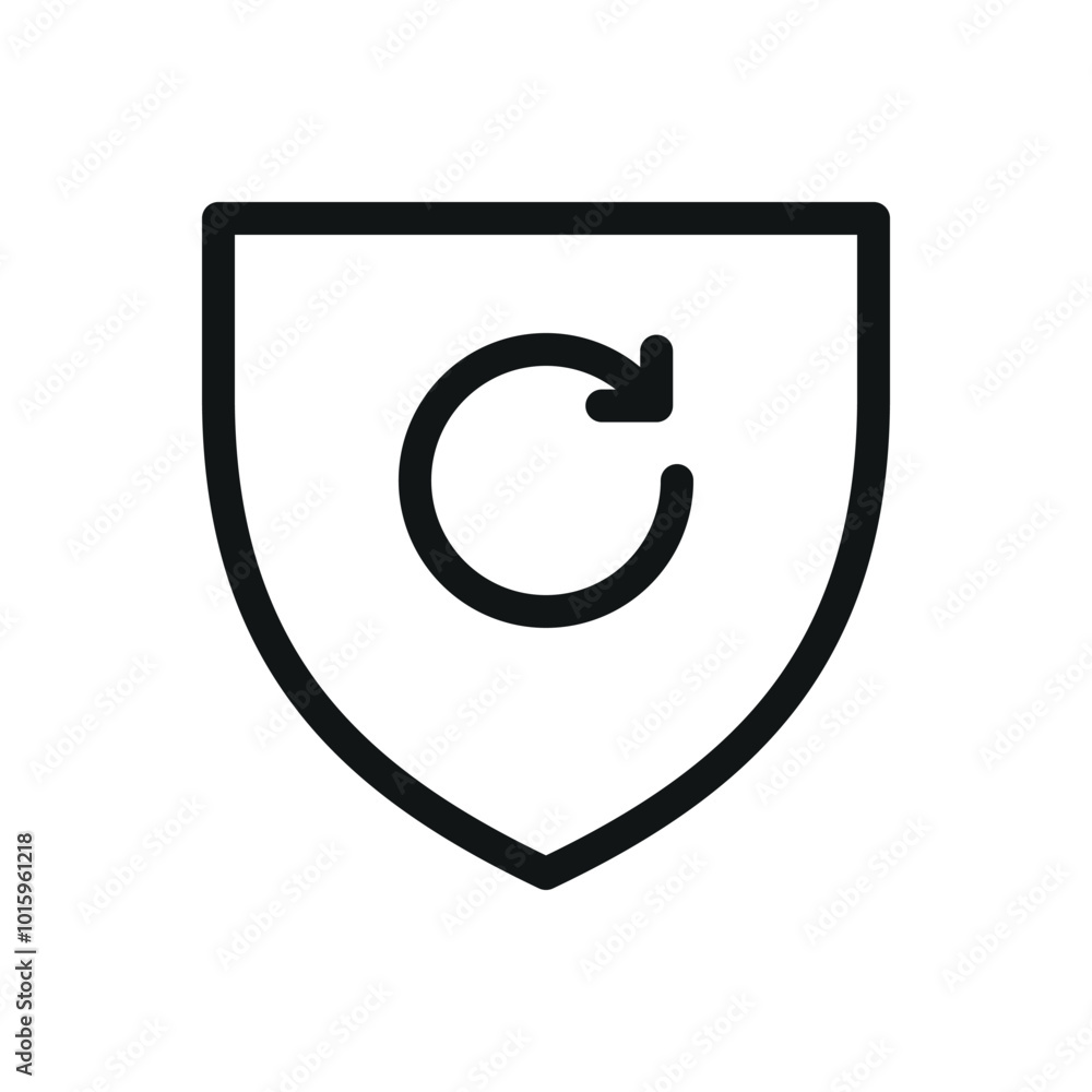Poster renew insurance isolated icon, shield with rotate arrow vector symbol with editable stroke