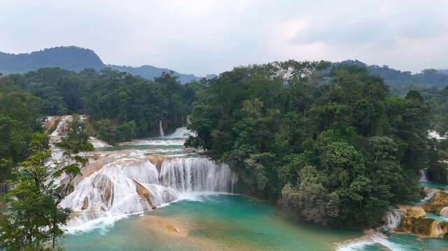 The Cascadas de Agua Azul waterfalls Mexican state of Chiapas. Aerial view.