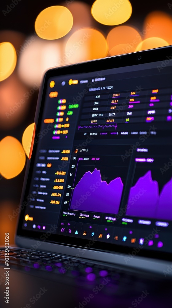 Poster close-up of laptop screen displaying data analytics with vibrant colors.