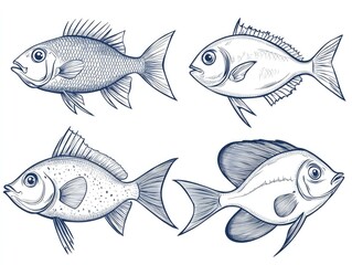 Detailed fish outlines for cutting and crafting projects