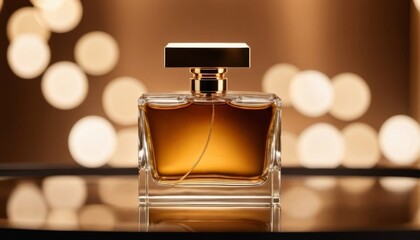 luxury perfume expensive aroma against the backdrop of the warm glow of bokeh lights. ai generated
