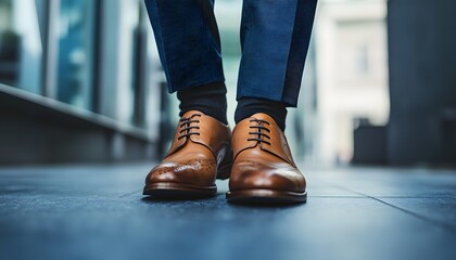 Close-up of Brown Leather Oxfords with Black Laces