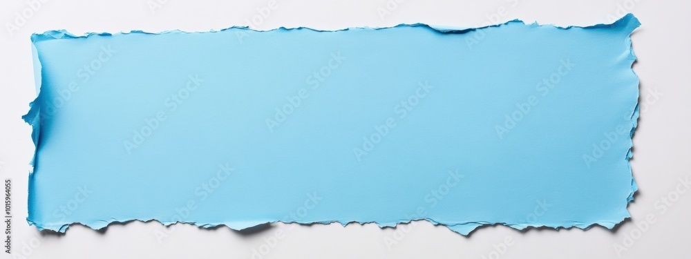 Poster blue paper with torn edge, blank space for text, centered on white background, minimalistic design f