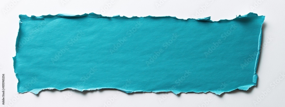 Poster cyan paper on white surface, a torn edge adds texture to a blank cyan sheet, inviting text placement