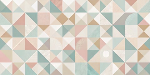 Fototapeta premium A harmonious abstract pattern with muted tones and geometric shapes, featuring triangles, squares, and subtle patterns that create a sense of visual interest and depth.