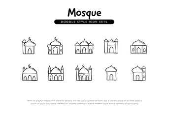 Quirky set vector of mosque icon line with hand drawing doodle style
